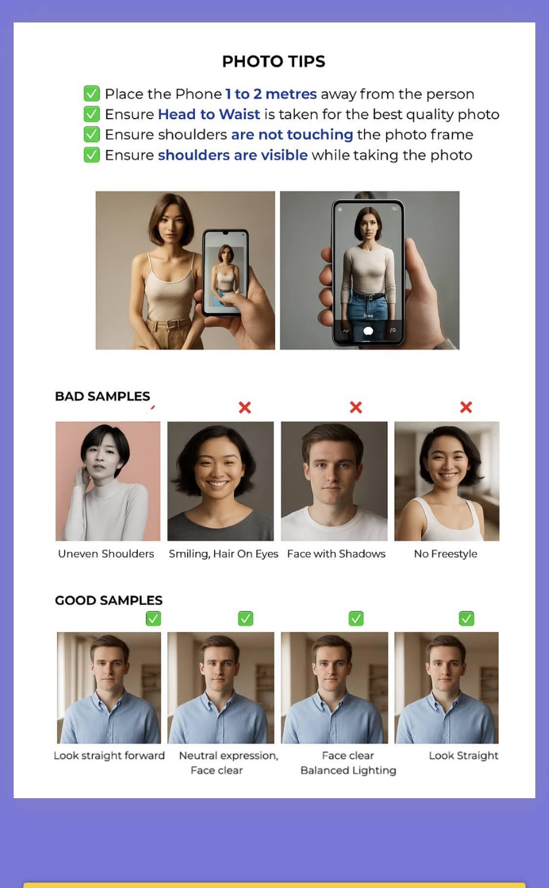Passport Photo Go UK sample photo guidance showing good and bad examples